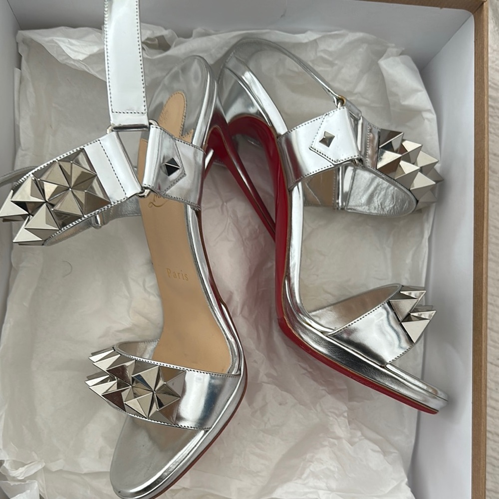 Christian Louboutin Silver Heels with Studded Elegance